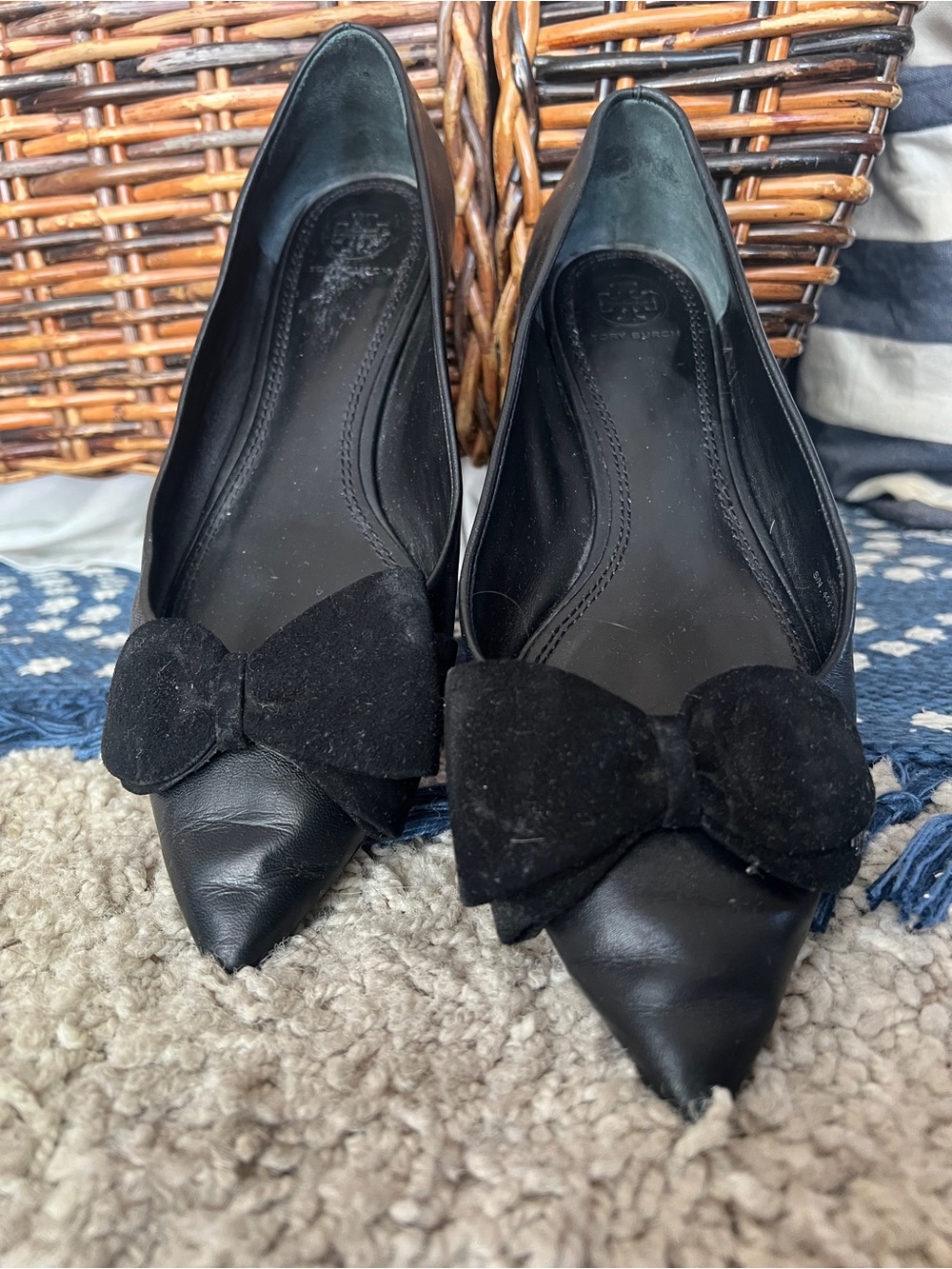 Black Tori Burch Bow-Accent Women’s Ballet Flats